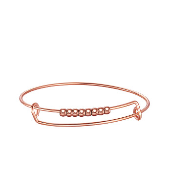 SHEGRACE Adjustable 304 Stainless Steel Expandable Bangles, with Round Beads, Rose Gold, Inner Diameter: 2-3/8 inch(6cm)