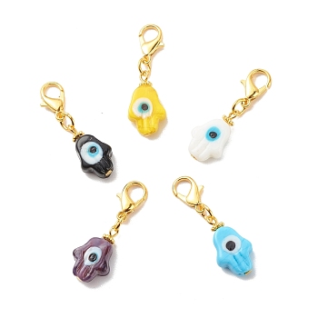 Lampwork Pendant Decoration, with Zinc Alloy Lobster Claw Clasps, Mixed Color, 38mm