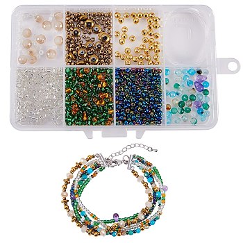 SUNNYCLUE DIY Bracelets Making, with Glass Beads and Iron Bead Spacers, Non-Magnetic Synthetic Hematite and Natural Agate Beads, Glass Seed Beads and 3 Strands 6-Hole Brass Ends, Platinum, 13x8.4x1.75cm