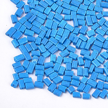 Baking Paint Glass Flat Beads, Rectangle, Dodger Blue, 4~7x3~4x2.5mm, Hole: 0.8mm, about 2500pcs/bag