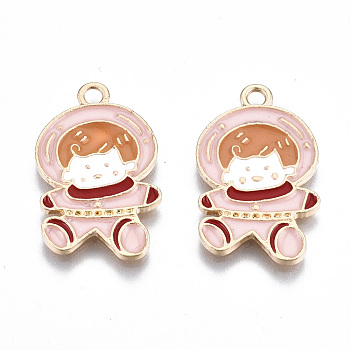 Light Gold Plated Alloy Pendants, with Enamel, Cadmium Free & Lead Free, Boy, Pink, 23x14x1.5mm, Hole: 1.8mm