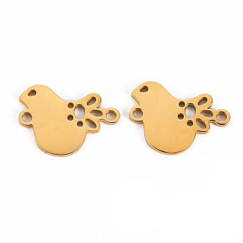 304 Stainless Steel Links Connectors, Laser Cut, Bird, Real 14K Gold Plated, 15x10x1mm, Hole: 1mm