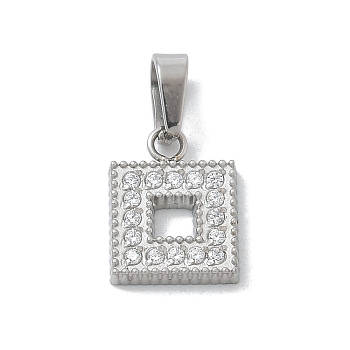 Ion Plating(IP) 304 Stainless Steel Micro Pave Cubic Zirconia Pendants, Polishing Charms, Square, 10x8x1.8mm, Hole: 4x2.5mm