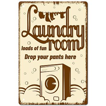 Tinplate Sign Poster, Vertical, for Home Wall Decoration, Rectangle with Laundry Room Loads Of Fun Drop Your Pants Here, Washing Machine Pattern, 300x200x0.5mm