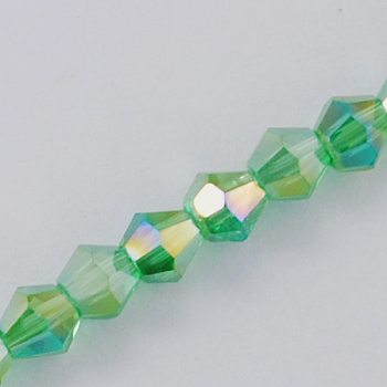 Glass Beads Strands, AB Color Plated, Faceted, Bicone, Lime Green, 3x3~3.5mm, Hole: 0.5mm, about 125~130pcs/strand, 15.5 inch