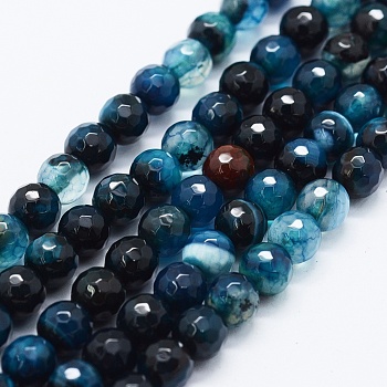 Faceted Natural Agate Beads Strands, Dyed & Heated, Round, Medium Blue, 6mm, Hole: 0.5mm, about 63pcs/strand, 14.4 inch(36.5cm)