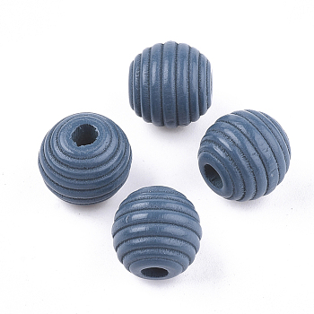 Painted Natural Wood Beehive Beads, Round, Steel Blue, 12x11mm, Hole: 3mm
