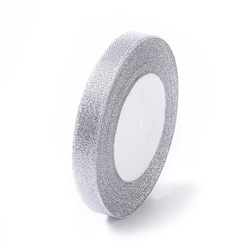 Glitter Metallic Ribbon, Sparkle Ribbon, DIY Material for Organza Bow, Double Sided, Silver Metallic Color, Size: about 1/2 inch(12mm) wide, 25yards/roll(22.86m/roll), 10rolls/group, 250yards/group(228.6m/group).