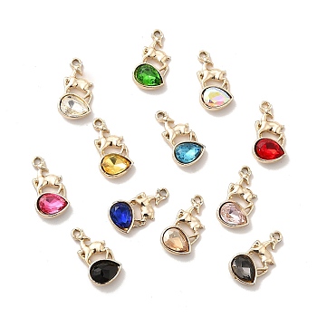 UV Plating Alloy Glass Pendants, Golden, Sheep with Teardrop Charms, Mixed Color, 20x10x4mm, Hole: 1.7mm
