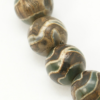 Tibetan Style Wave Pattern dZi Beads, Natural Agate, Dyed, Round, Coffee, 8mm, Hole: 1mm, 47pcs/strand