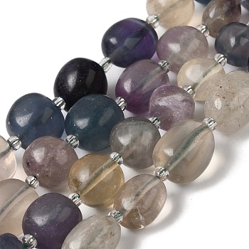 Natural Fluorite Beads Strands, with Seed Beads, Nuggets, Tumbled Stone, 6.5~12.5x6.5~13x6~15mm, Hole: 1.2mm, about 34pcs/strand, 14.96''(38cm)