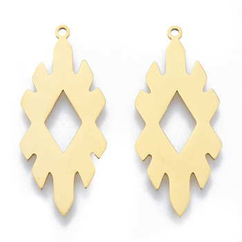 201 Stainless Steel Pendants, Rhumbus Charm, Real 18K Gold Plated, 37.5x16x1mm, Hole: 1.5mm