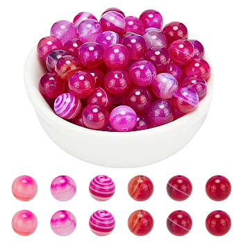 Dyed Natural Striped Agate/Banded Agate Round Bead Strands, Medium Violet Red, 8mm, Hole: 1mm, about 48pcs/strand, 14.9 inch, 2strands/box