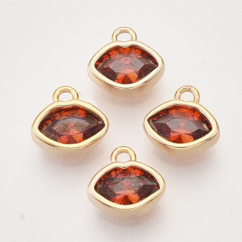 Brass Cubic Zirconia Charms, Nickel Free, Lip, Real 18K Gold Plated, Red, 7x7.5x2.5mm, Hole: 1mm