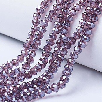 Electroplate Glass Beads Strands, Pearl Luster Plated, Faceted, Rondelle, Old Rose, 3x2mm, Hole: 0.8mm, about 150~155pcs/strand, 15~16 inch(38~40cm)