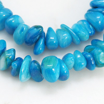 Natural Shell Beads Strands, Dyed, Chips, Deep Sky Blue, 5~12x5~8x1~6mm, Hole: 1mm