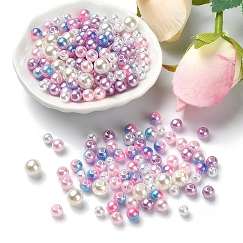 5 Colors ABS Plastic Imitation Pearl Beads, Round, Pink, 5~8x5~8mm, Hole: 1.5~2.3mm