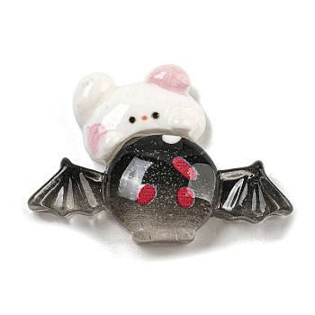 Halloween Theme Translucent Resin Decoden Cabochons, Cat Shape with Bat, 24x34x8mm