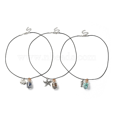 3Pcs 3 Styles Natural & Synthetic Mixed Gemstone Chips Wish Bottle Pendant Necklaces Set(NJEW-FZ00013)-5