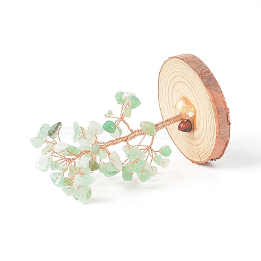 Chips d'aventurine verte naturelle avec arbre d'argent en fil de laiton enveloppé sur des décorations d'affichage à base de bois(DJEW-B007-05D)-2