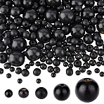 680Pcs 5 Styles Natural Wood Beads, Waxed Wooden Beads, Dyed, Round, Black, 6~20x6~18mm, Hole: 1.4~4.5mm(WOOD-PH0002-70)