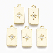 Alloy Pendants, with Crystal Rhinestone, Cadmium Free & Nickel Free & Lead Free, Rectangle with Star, Real 18K Gold Plated, 18.5x9x2mm, Hole: 1.4mm(PALLOY-S135-017-NR)