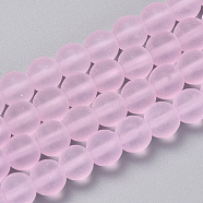 Transparent Glass Beads Strands, Frosted, Round, Pearl Pink, 8mm, Hole: 1.5mm, about 42pcs/strand, 11.8 inch(GLAA-Q064-05-8mm)