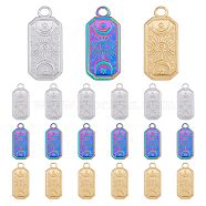 18Pcs 3 Colors 304 Stainless Steel Pendants, Rectangle with Moon & Eye, Mixed Color, 23x11x2mm, Hole: 2mm, 6pcs/color(STAS-DC0014-27)