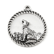 Alloy Pendants, Flat Round, Personality Accessories, Wolf, 24x21x2mm, Hole: 2mm(PALLOY-D017-02B-AS)