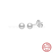 Round Natural Pearl Stud Earrings, 925 Sterling Silver Jewelry for Women, Real Platinum Plated, 15.5x6mm(EJEW-G411-03B-P)