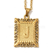 201 Stainless Steel Cable Chain Rectangle with Letter Pendant Necklaces, Golden, Letter J, 19.96 inch(50.7cm)(NJEW-M070-01G-J)