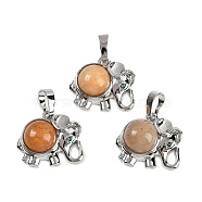 Natural Yellow Aventurine Pendants, Rack Plating Brass Rhinestone Elephant Charms, Platinum, Cadmium Free & Lead Free, 17.5x20.5x8mm, Hole: 5x8mm(G-I374-A-P12)