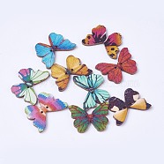 Wooden Buttons, 2-Hole, Dyed, Butterfly, Mixed Color, 20.5x28.2x2mm, Hole: 1.4mm(BUTT-WH0014-01)