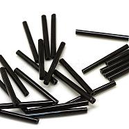 Opaque Glass Bugle Beads, Black, 9x2.5mm, Hole: 0.5mm, about 6500pcs/bag(SEED-R028-2x9-C01)