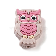 Owl Food Grade Silicone Focal Beads, Chewing Beads For Teethers, DIY Nursing Necklaces Making, Pale Violet Red, 30x20.5x9mm, Hole: 2mm(SIL-Z014-02A)