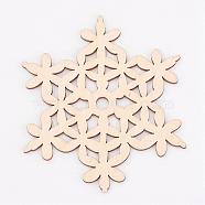 Undyed Natural Wooden Beads, Snowflake, for Christmas Theme, Antique White, 100x110x2.5mm, Hole: 6.5mm(WOOD-K005-17)