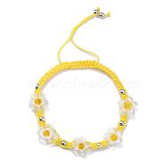 Adjustable Nylon Thread Braided Bead Bracelets, with Handmade Millefiori Glass Beads, Flower, Gold, Inner Diameter: 1-3/4~3-1/2 inch(4.5~9cm)(BJEW-JB05959-04)