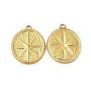 Ion Plating(IP) 304 Stainless Steel Pendants, Flat Round with Star Charm, Golden, 22x18x2mm, Hole: 1.5mm(STAS-E182-17G)