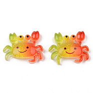 Rainbow Resin Cabochons, with Glitter, Crab, Gradient Ramp, Orange Red, 24x28x8mm(X-CRES-N024-40)