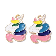 Alloy Enamel Pendants, Golden, Animals Theme Charm, Unicorn, 27x19.5x1mm, Hole: 2mm(ENAM-O001-08A-G)