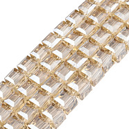 Electroplate Glass Bead Strands, Faceted, Cube, BurlyWood, 6x6x6mm, Hole: 1mm, about 100pcs/strand, 21.6 inch(EGLA-R064-6mm-07)