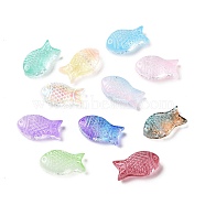 Transparent Spray Painted Glass Beads, Fish, Mixed Color, 15x8x5mm, Hole: 1mm(X-GLAA-I050-10)