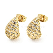 Brass Micro Pave Cubic Zirconia Ear Studs, Teardrop, Real 18K Gold Plated, 14.5x9.5mm(EJEW-P261-30G)