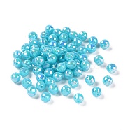 Plating Eco-Friendly Poly Styrene Acrylic Beads, AB Color, Faceted Round, Cyan, 8mm, Hole: 1mm, about 2000pcs/500g(PL421-6)