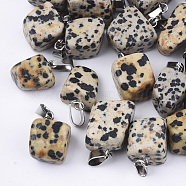 Natural Dalmatian Jasper Pendants, with Stainless Steel Snap On Bails, Nuggets, 15~35x10~20x5~15mm, Hole: 3x7.5mm(G-Q996-08)