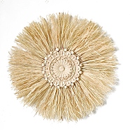 Raffia Woven Wall Decorations, Wooden Home Decorations, Flat Round, BurlyWood, 450mm(HULI-PW0002-074C)