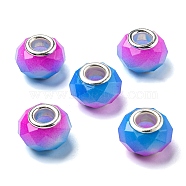 Glass European Beads, Large Hole Beads, with Silver Tone Brass Double Cores, Faceted Rondelle, Royal Blue, 14x9mm, Hole: 5mm(GPDL-I001-01A)