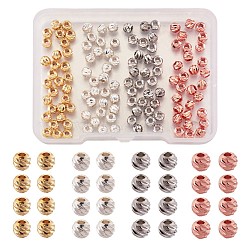 Brass Spacer Beads, Fancy Cut, Rondelle, Mixed Color, 3.5x3mm, Hole: 1.5mm, 4colors, 30pcs/color, 120pcs/box(KK-PJ0001-01)