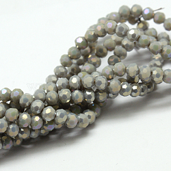 Round Full Rainbow Plated Imitation Jade Faceted(32 Facets) Electroplate Glass Beads Strands, Light Grey, 4mm, Hole: 1mm, about 100pcs/strand, 14.9 inch(X-EGLA-J130-FR11)