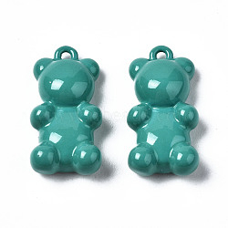 Spray Painted Brass Pendants, Bear, Teal, 17x9x4.5mm, Hole: 0.9mm(KK-Q252-002B)